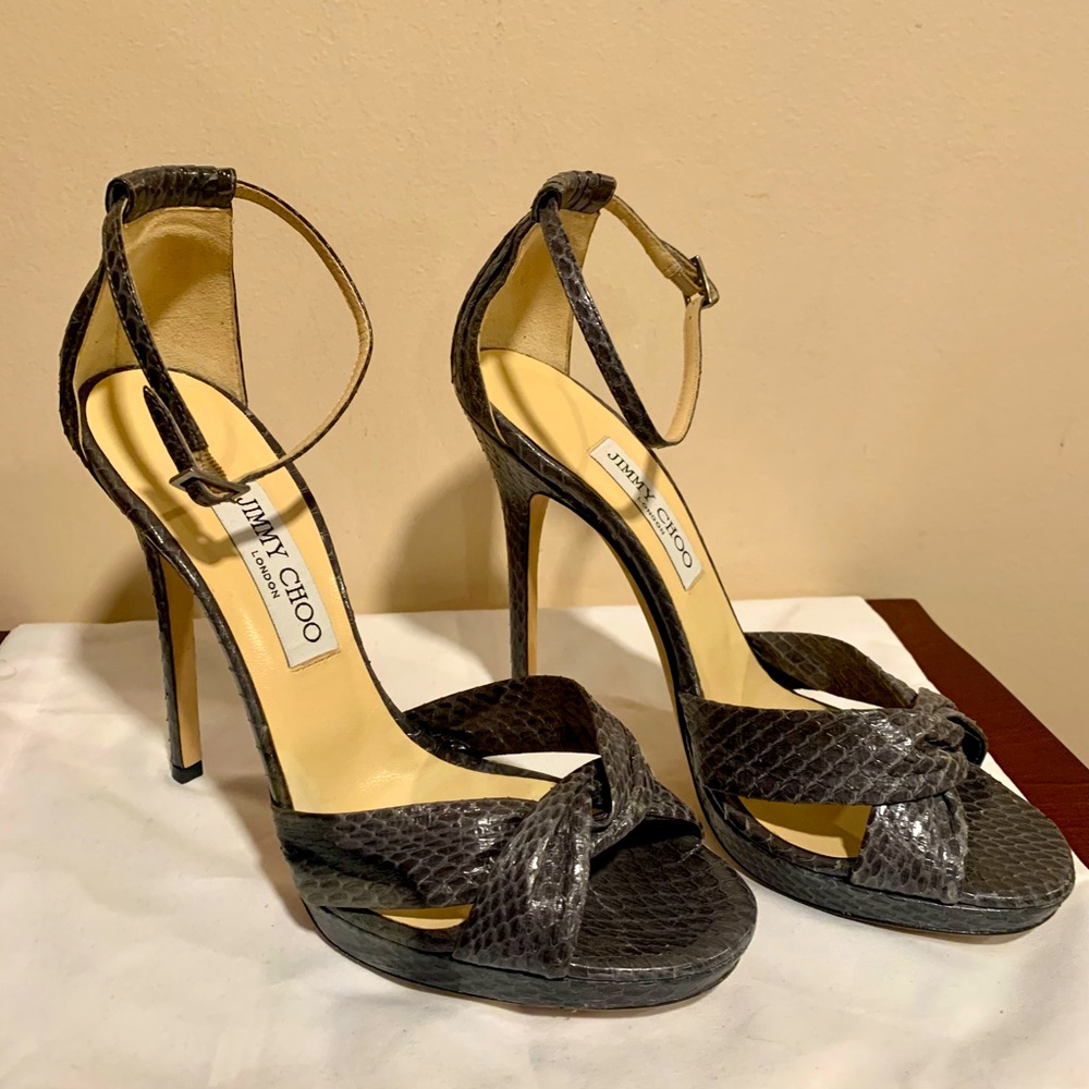 Jimmy Choo Greta Snakeskin Leather Anklestrap heels